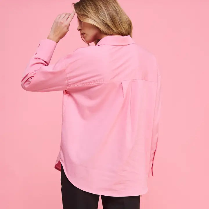 Pink Button Down Collar Top