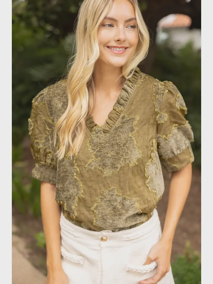 Glad To Be Here Olive Green Top