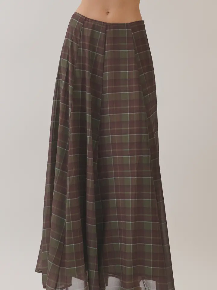 Side To Side Olive Green Plaid Maxi Skirt