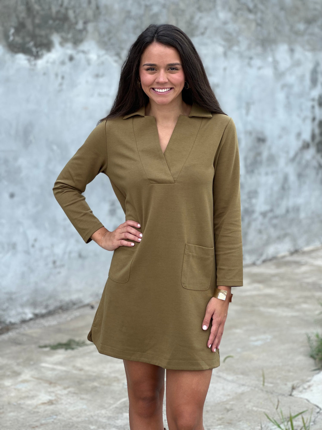 Patch Pocket Olive Dress