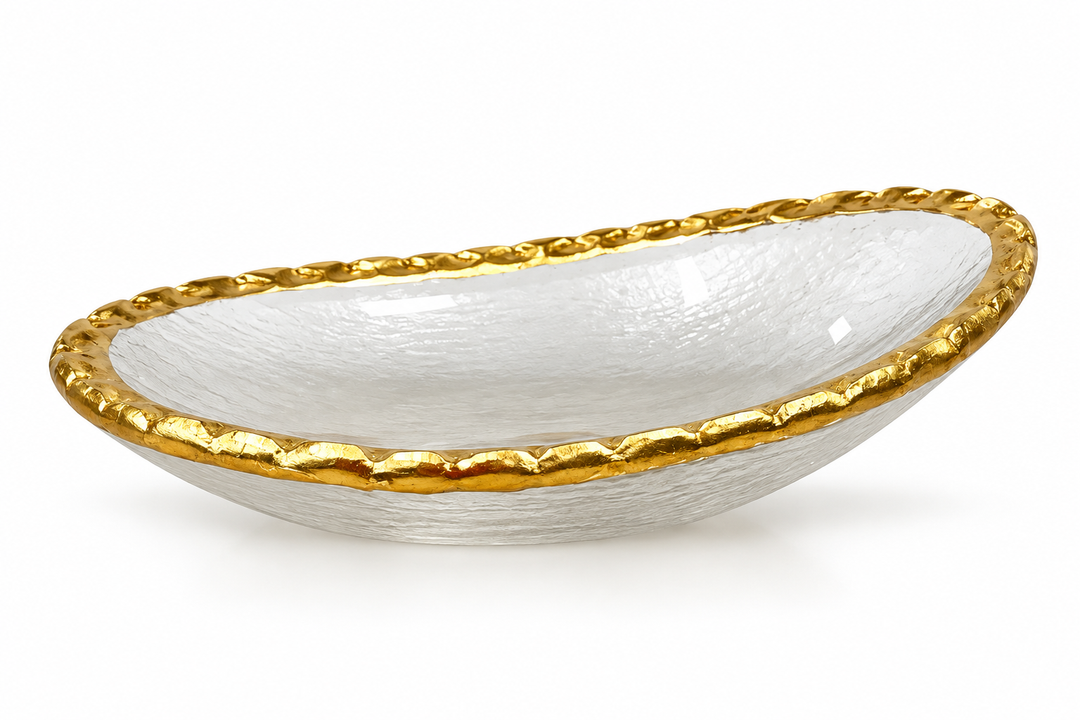 Clear Textured Bowl with Jagged Gold Rim-Small