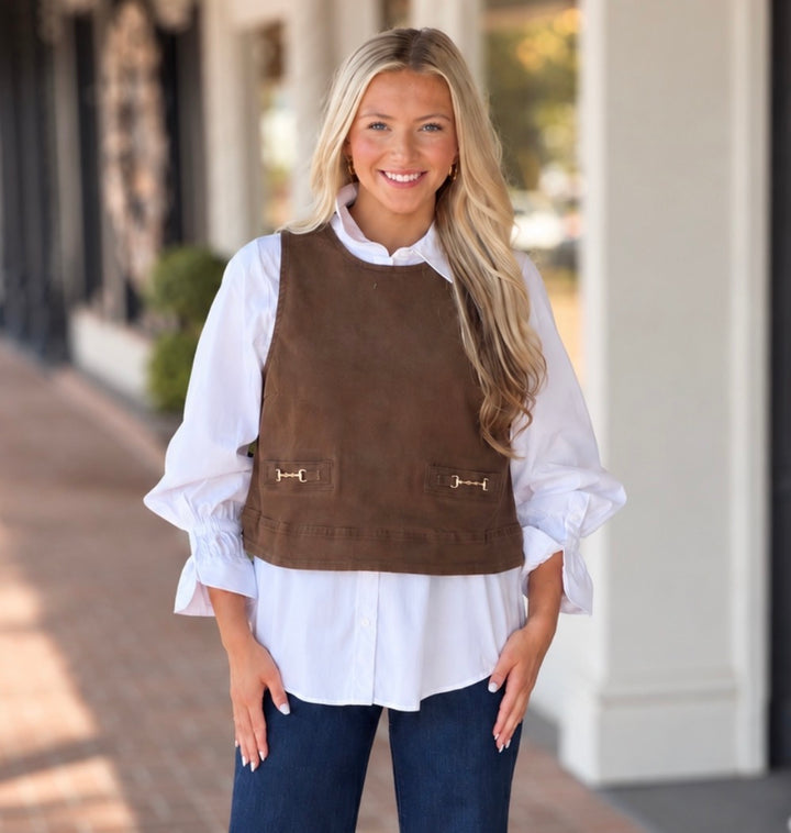 Solid Sleeveless Top in Brown