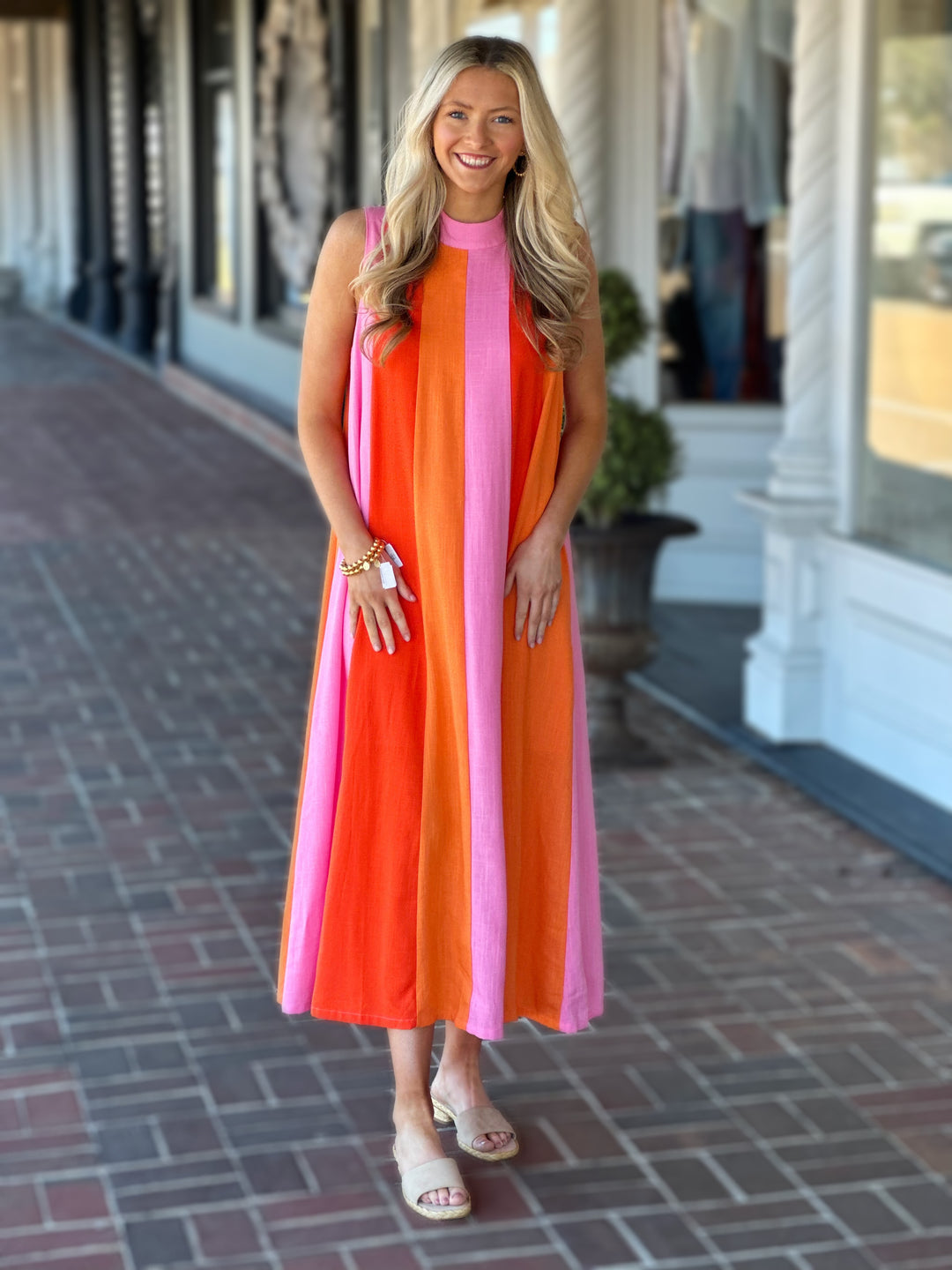 Pink Sleeveless Midi Dress
