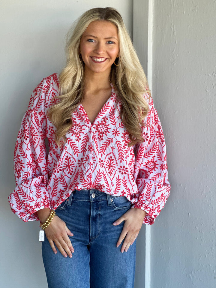 Lola Australia TWENTY LACE COTTON SHIRT in Red