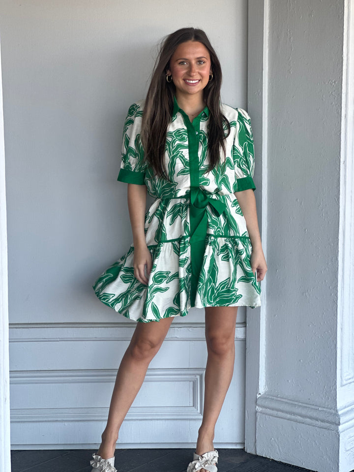 A Spring Walk Green Floral Printed Dress