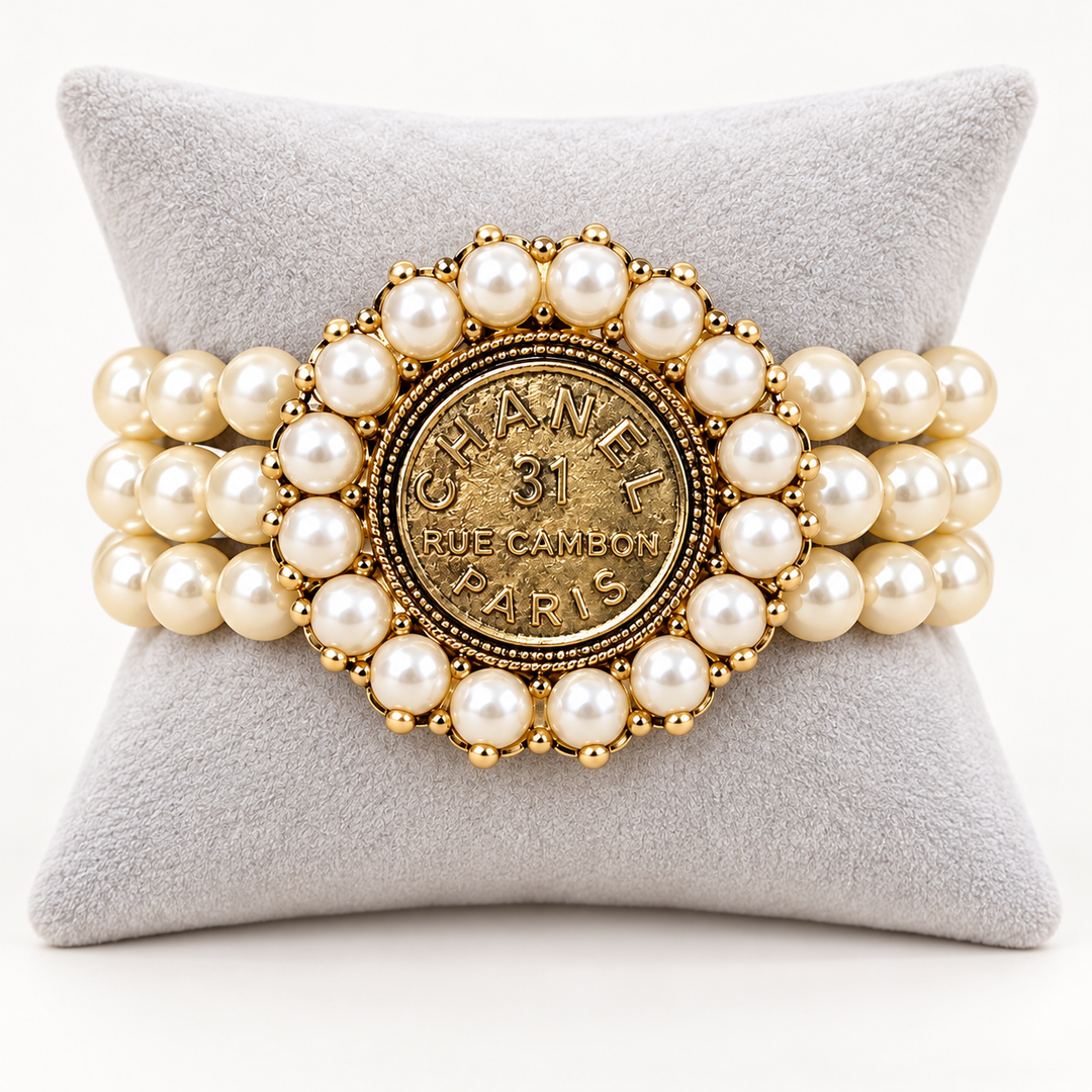 Chanel Inspired Pearl Stretch Bracelet