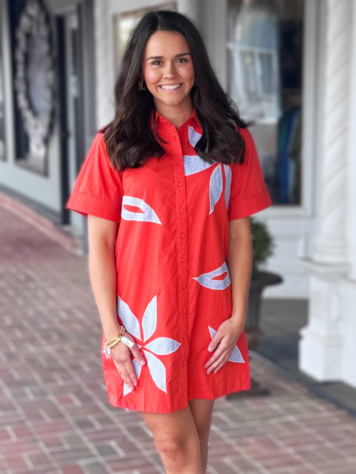 Orange Short Sleeve Floral Dress