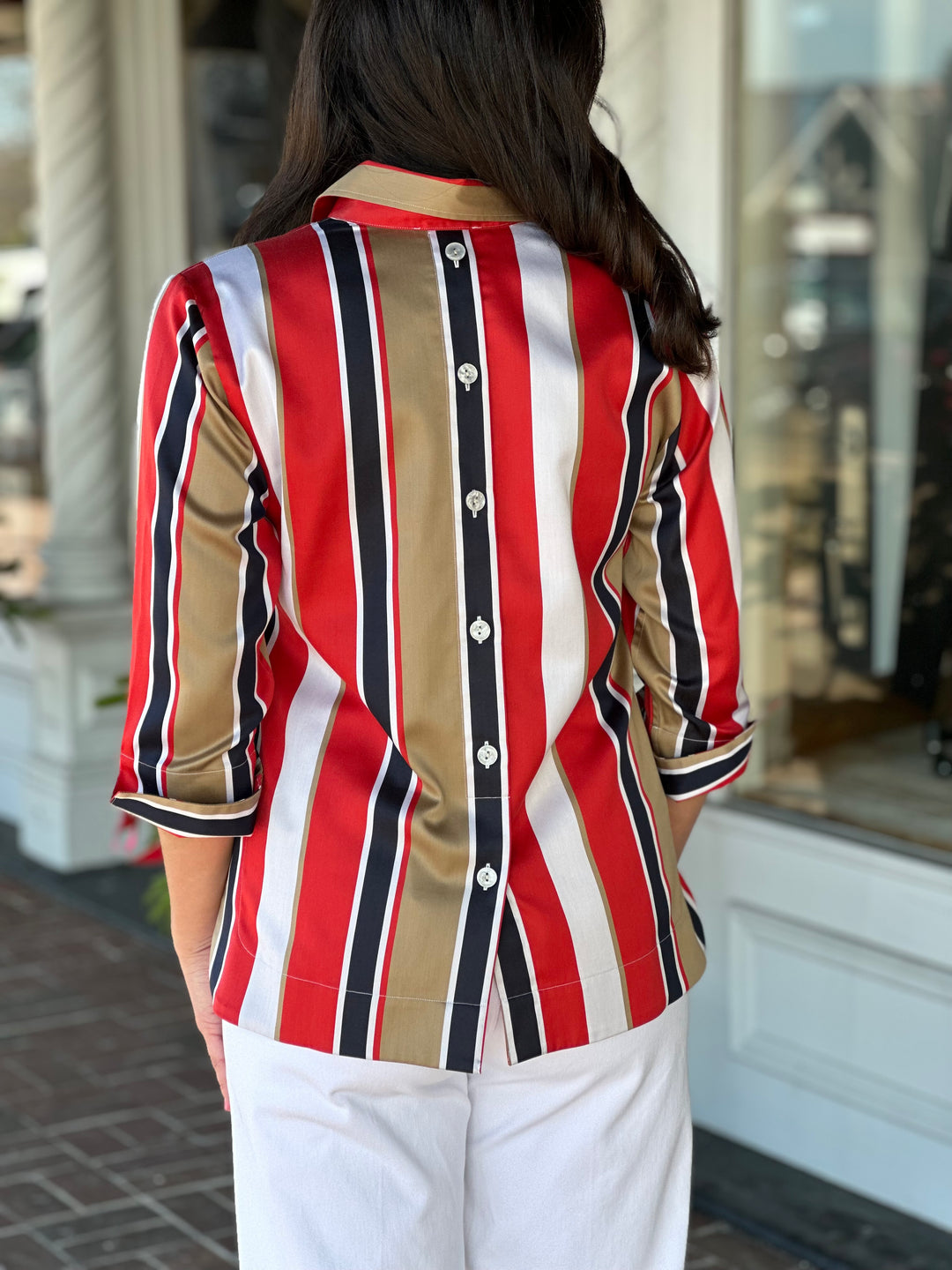 Hinson Wu Aileen 3/4 Sleeve Button Back Top in Nautical Stripe