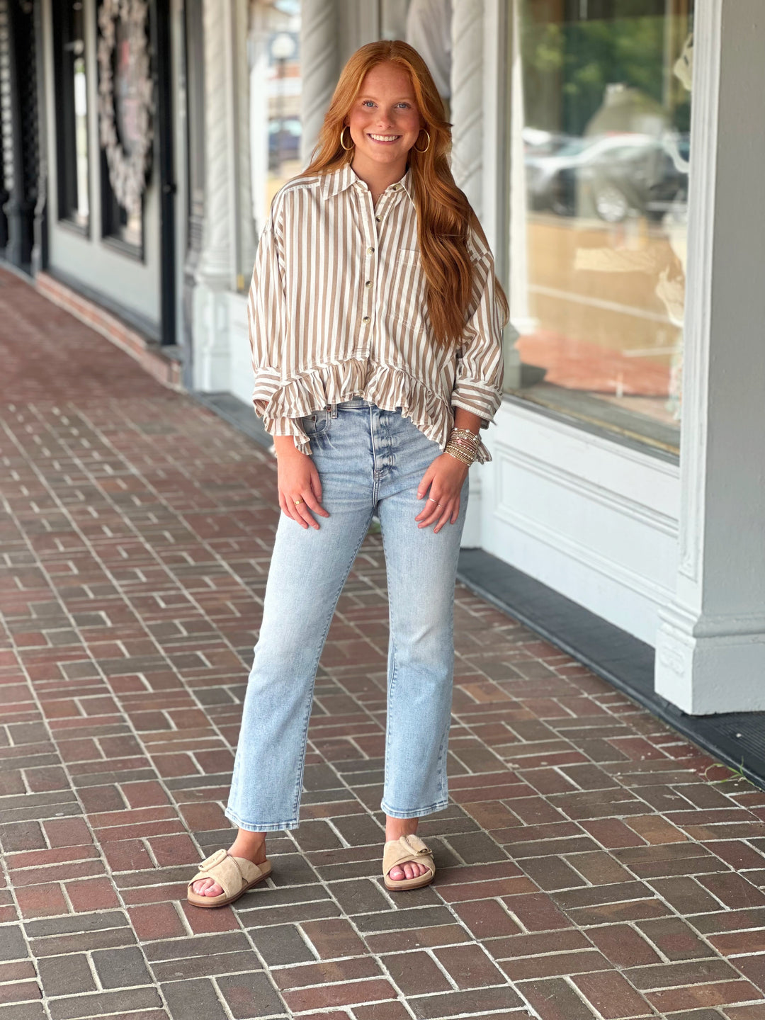 Free People Bailey Stripe Shirt in Neutral Combo