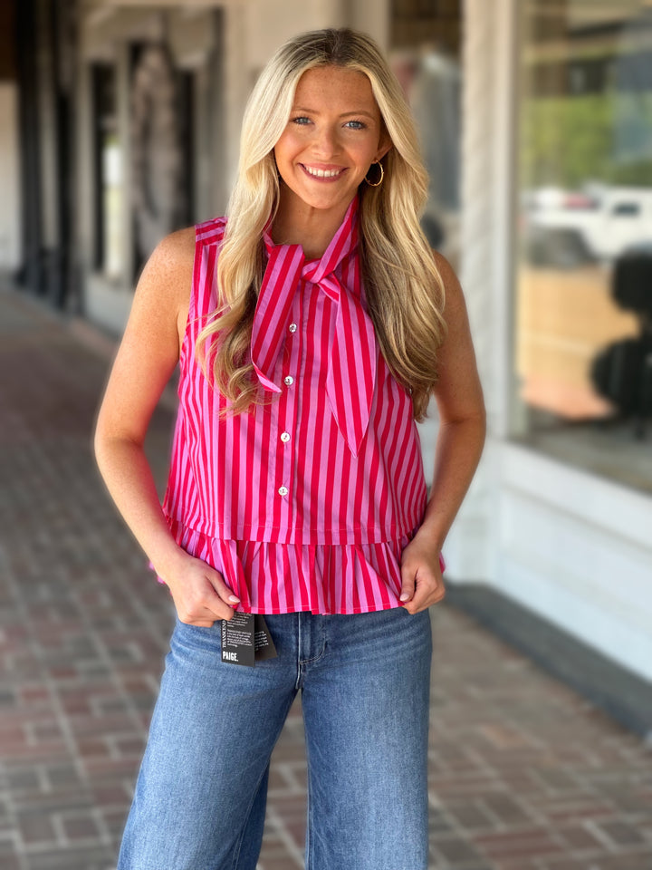 Red Striped Sleeveless Peplum Top