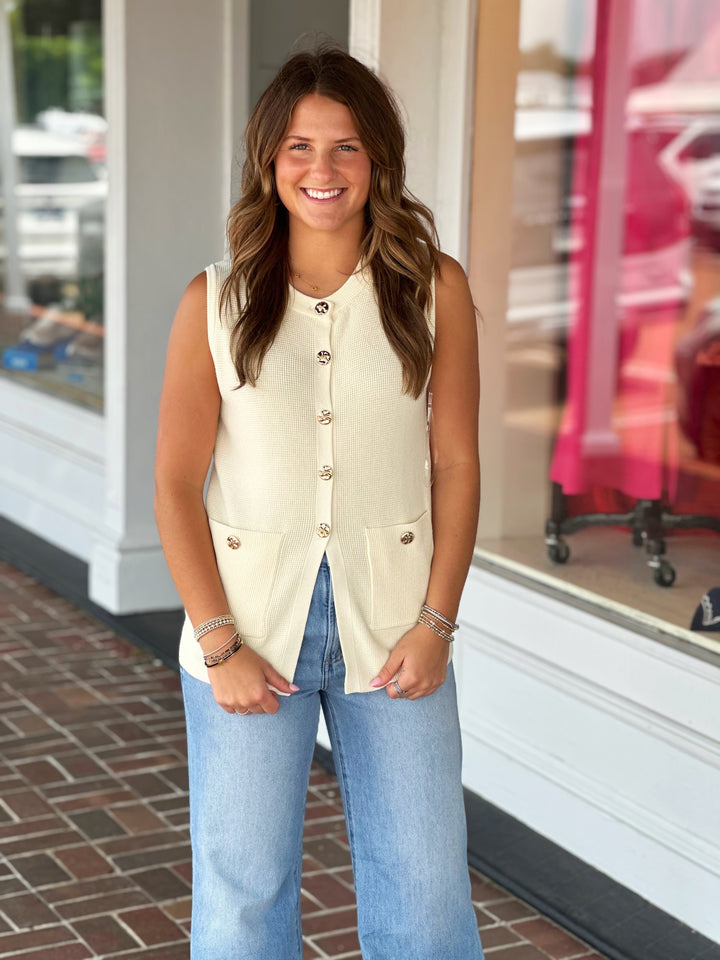 Pocket Sweater Vest in Cream