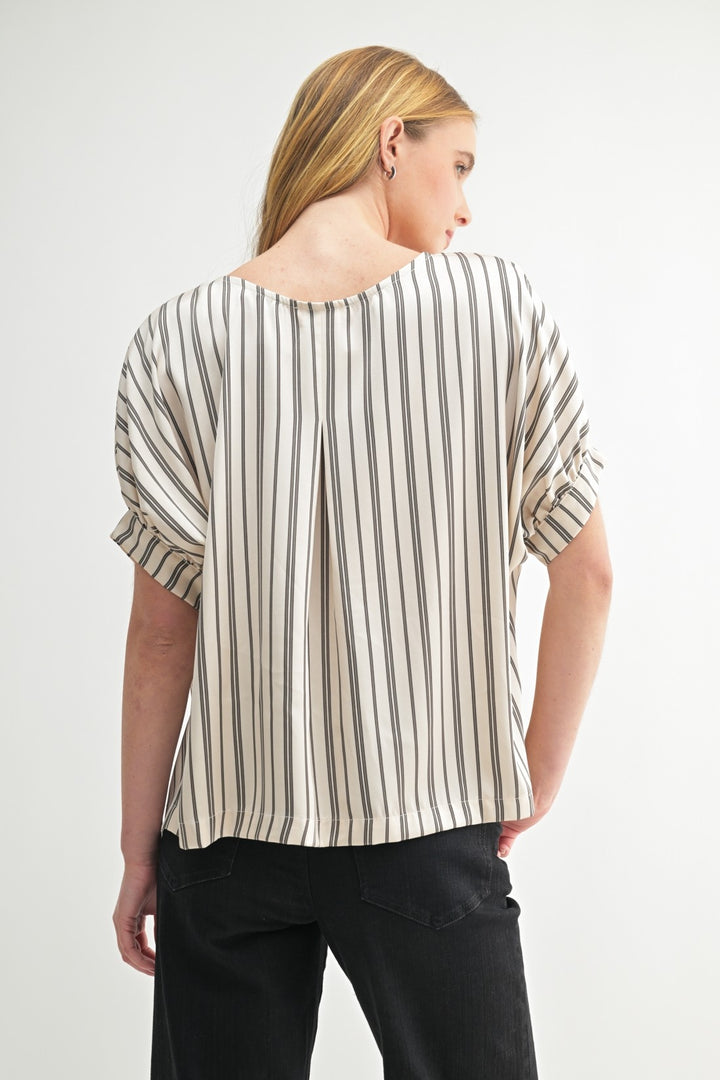 Oversized Grey Striped Cream Satin Top