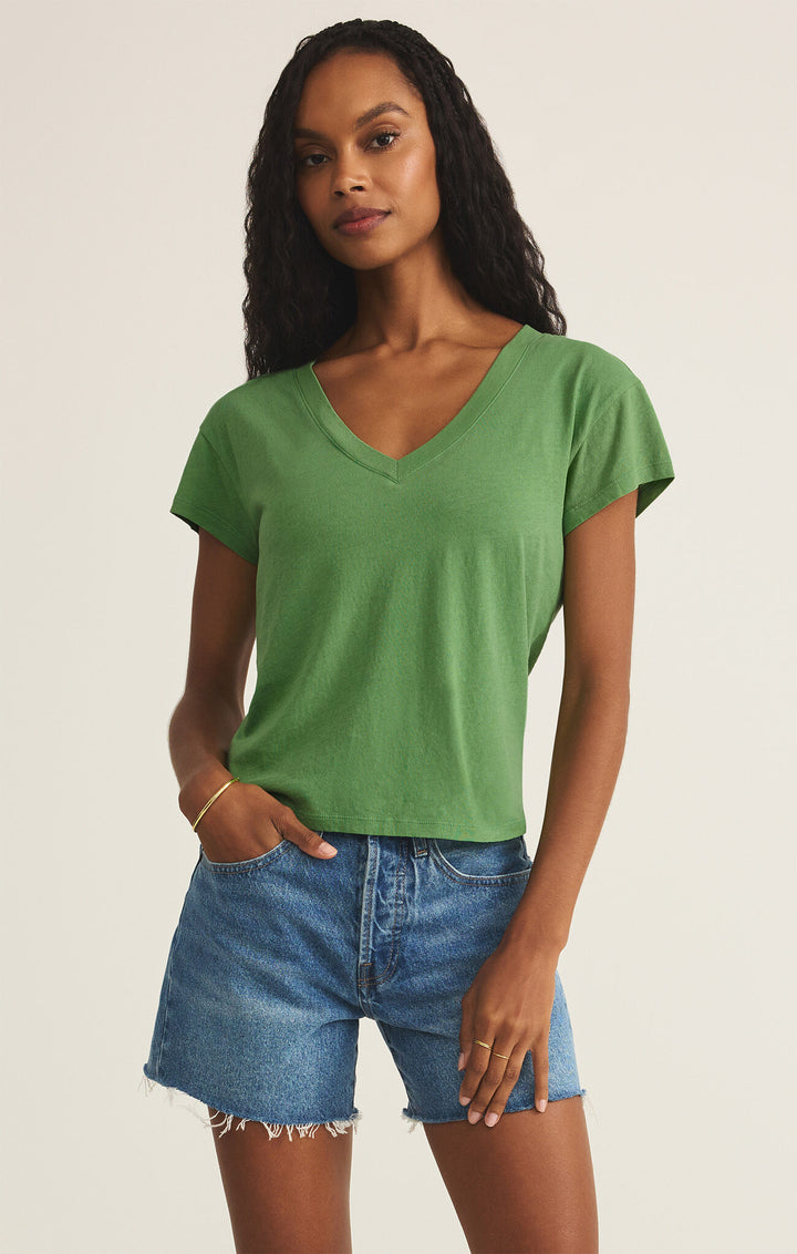 Z Supply Modern V-Neck Tee in Lawn Green