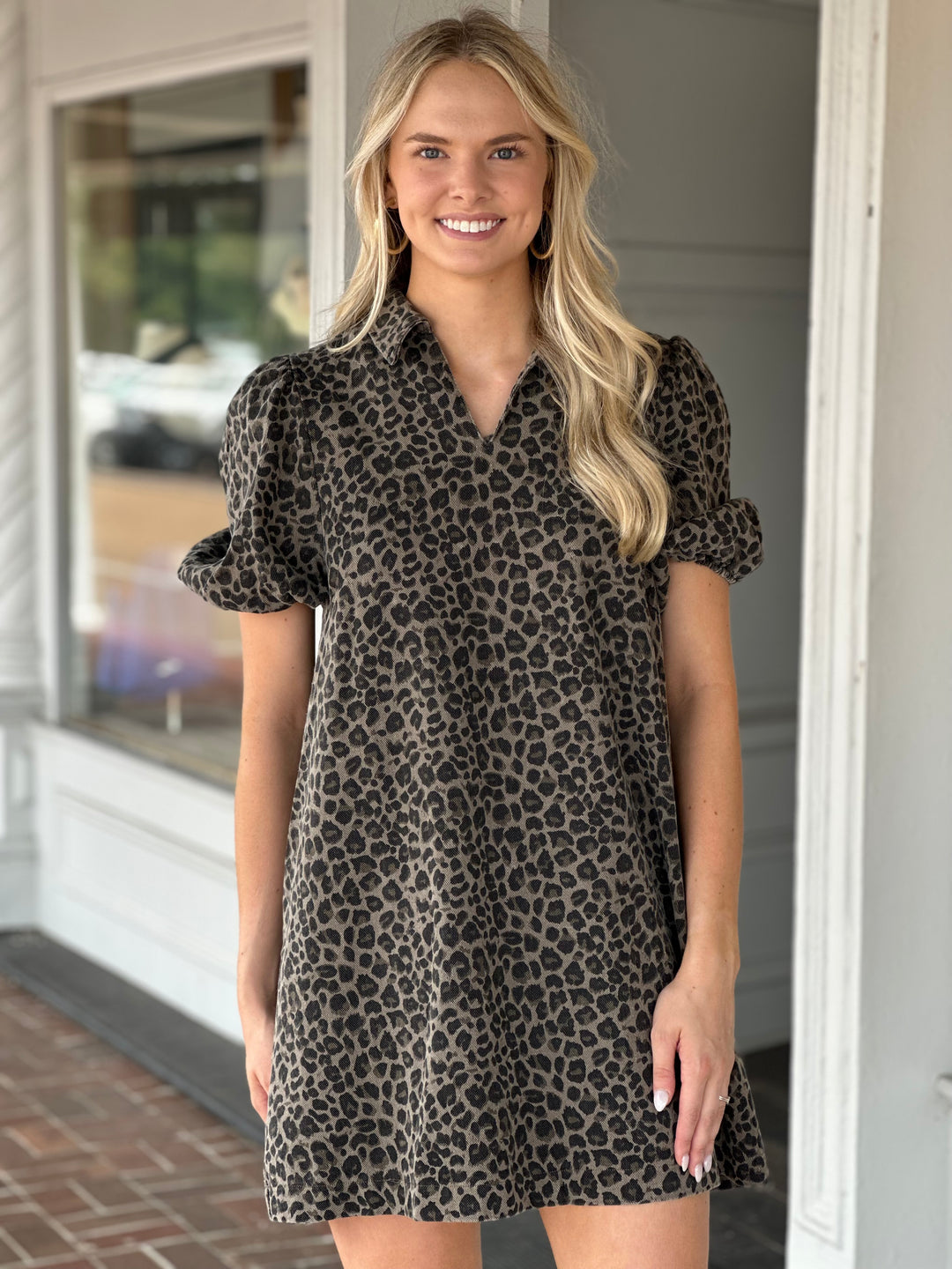 Stone Wash Leopard Mini Dress in Charcoal