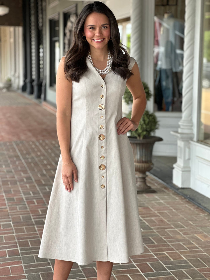 Joseph Ribkoff Midi A-line Dress in Natural