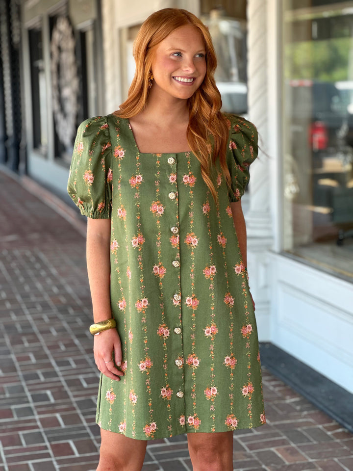 Happy To Be Here Green Floral Dress