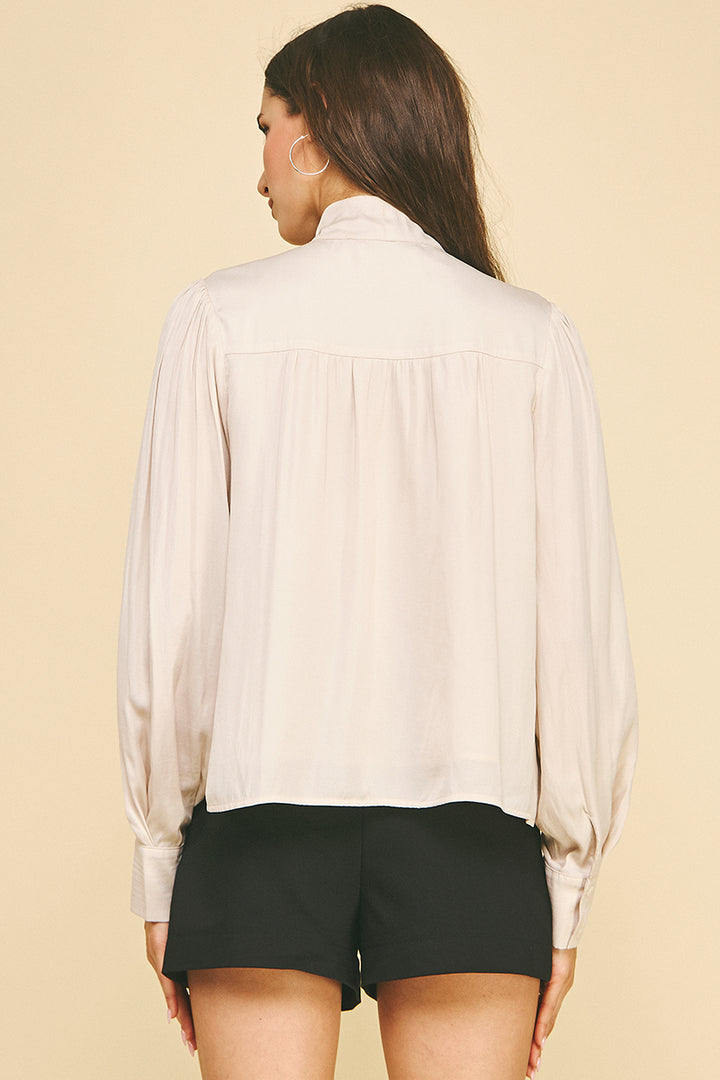 Oat Tie Neck Button Down Top