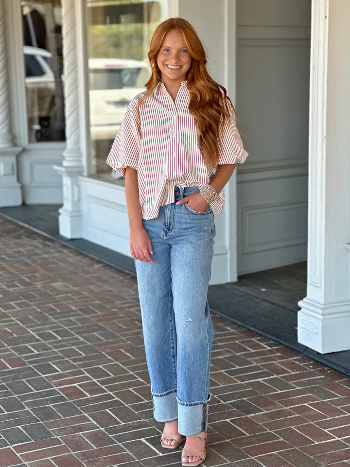 Dennis Bubble Sleeve Shirt in Hibiscus
