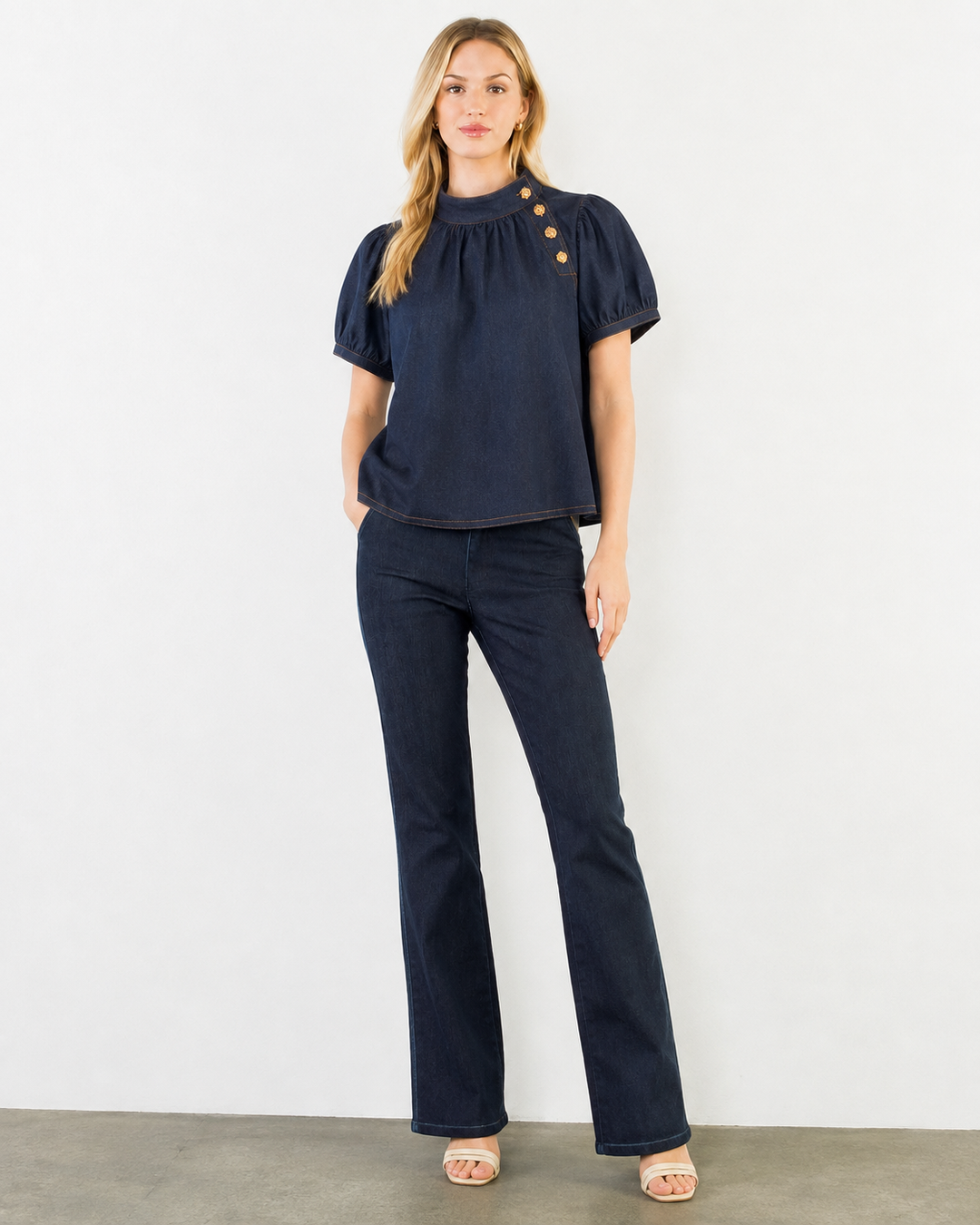 Puff Sleeve Denim Blue Top
