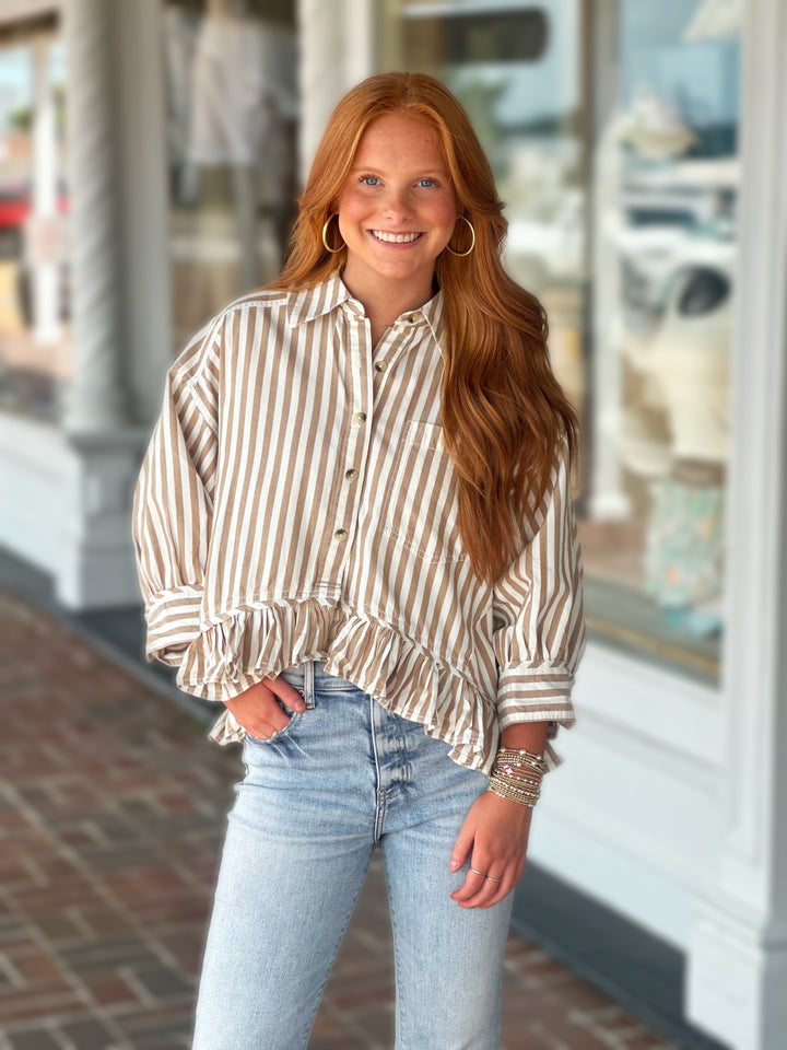 Free People Bailey Stripe Shirt in Neutral Combo
