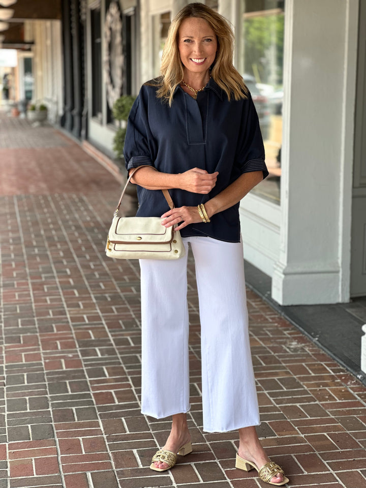 Navy Blue Short Sleeve Top