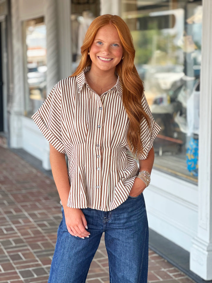 Let It Be Brown Stripe Top