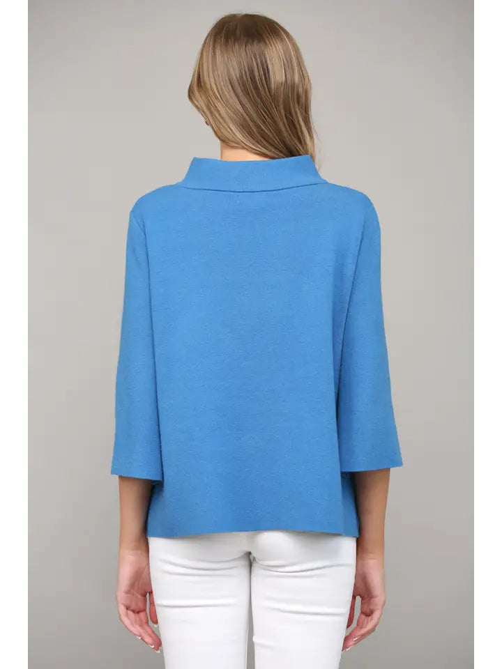 Blue Mock Neck Sweater