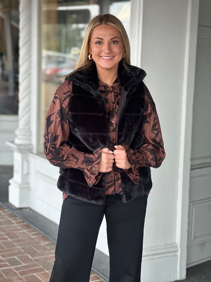 Nikky Apparels Reversible Faux Fur Vest in Black