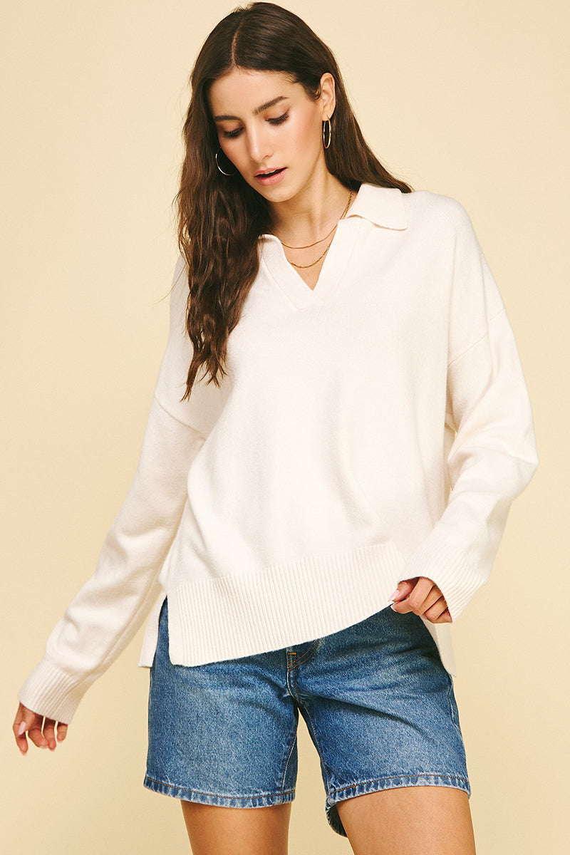 Cream Collar Knit Sweater