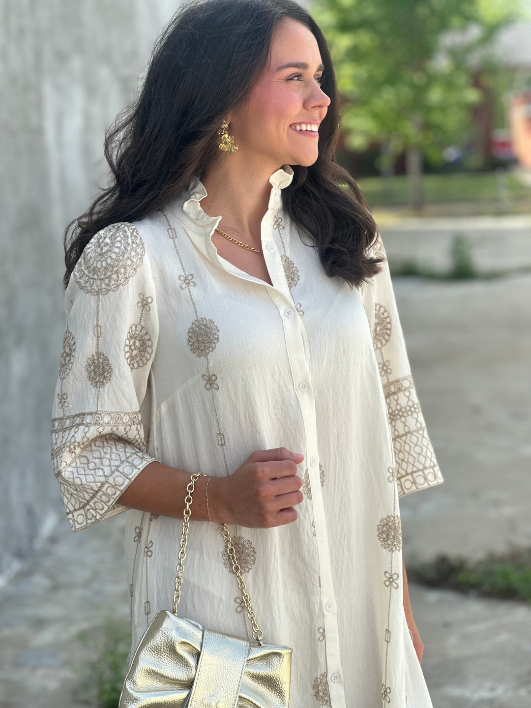 Button Down Midi Dress in Ivory