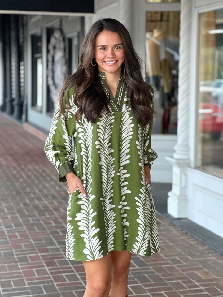 Olive Sea Tendril Printed Dress