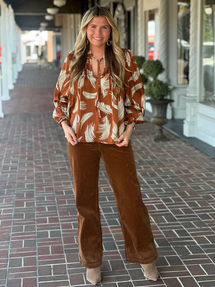 Places To Be Brown Printed Top