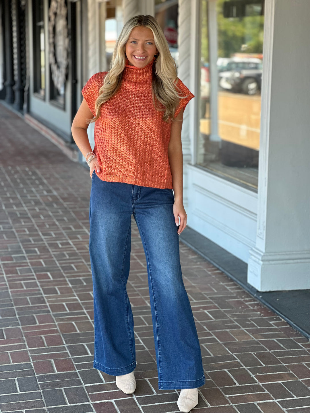 Take No Chances Metallic Orange Sweater