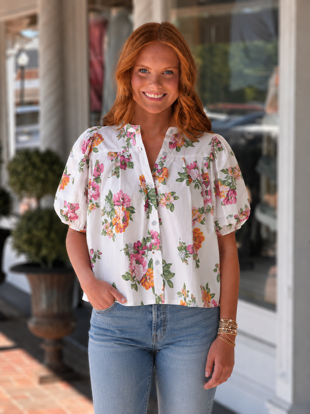 Megan Floral Puff-sleeve Blouse