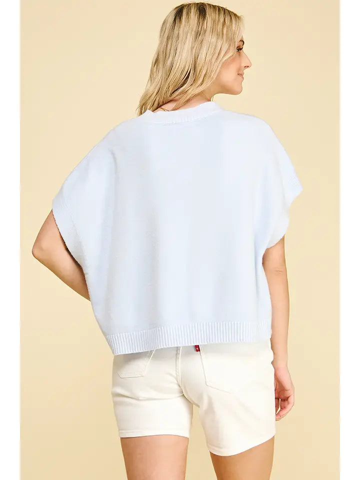 Dropped Shoulder Sweater Top in Pale Blue