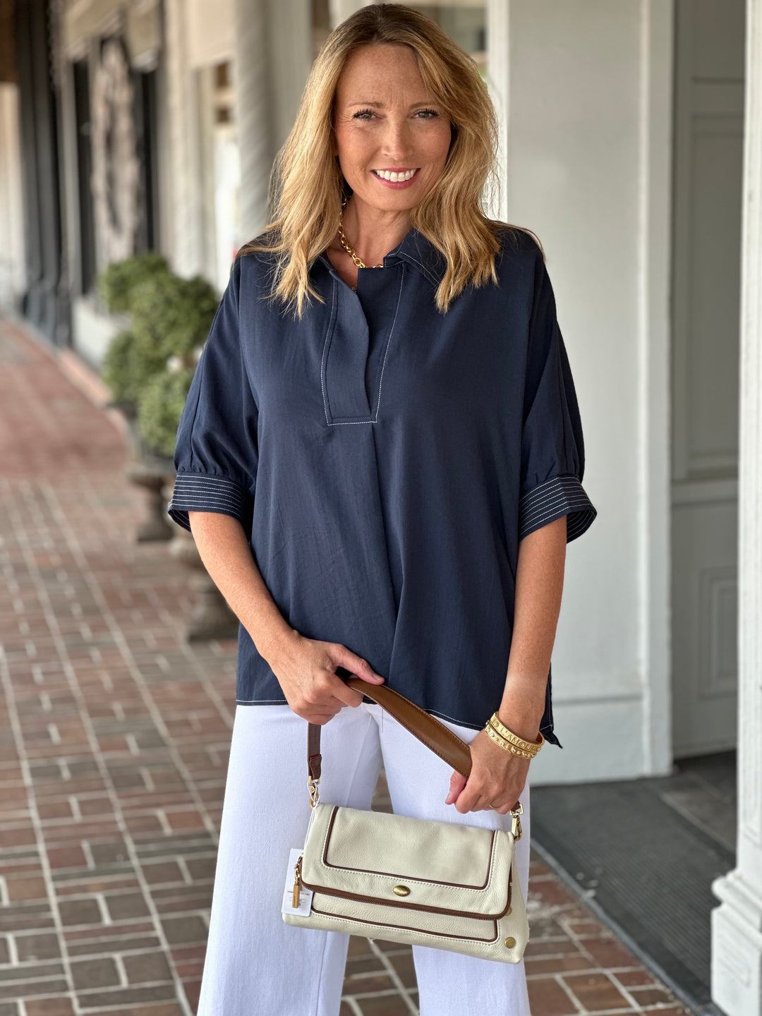 Navy Blue Short Sleeve Top