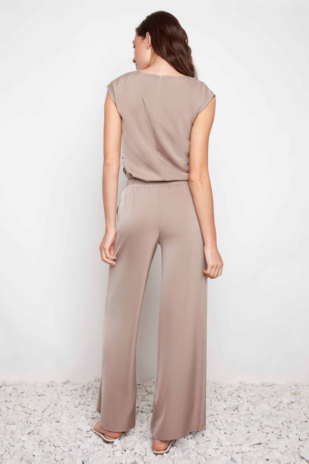 Wide Leg Satin Pant in Almond