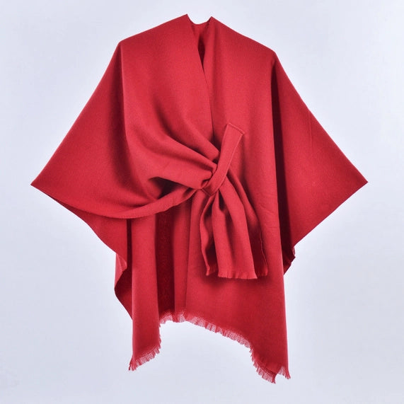 Oblique Solid Cape Shawl in Red