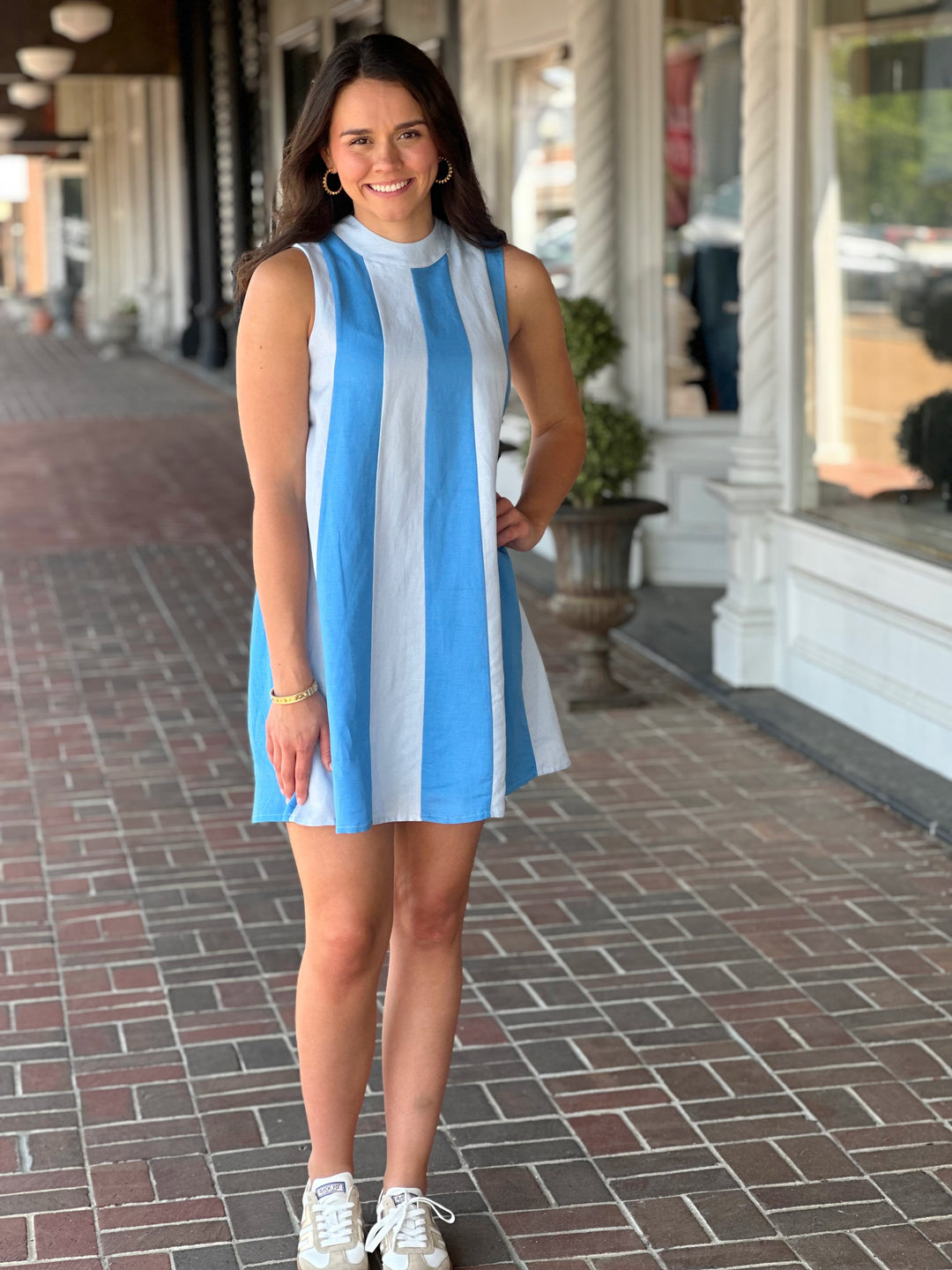 Sleeveless Stripe Mini Dress in Blue