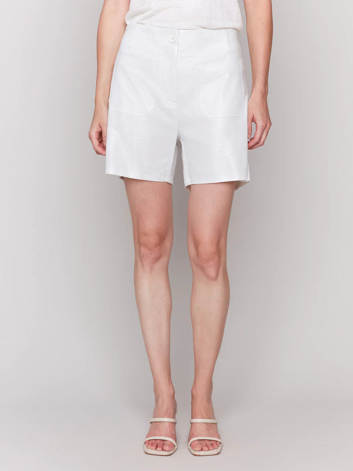 Charlie B Champagne Foil Linen Stretch Short