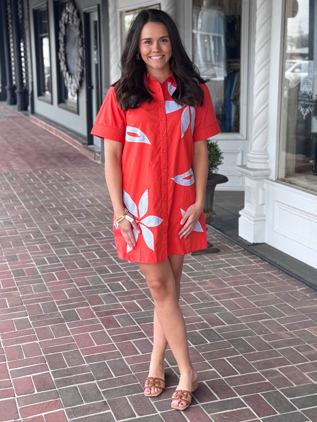Orange Short Sleeve Floral Dress