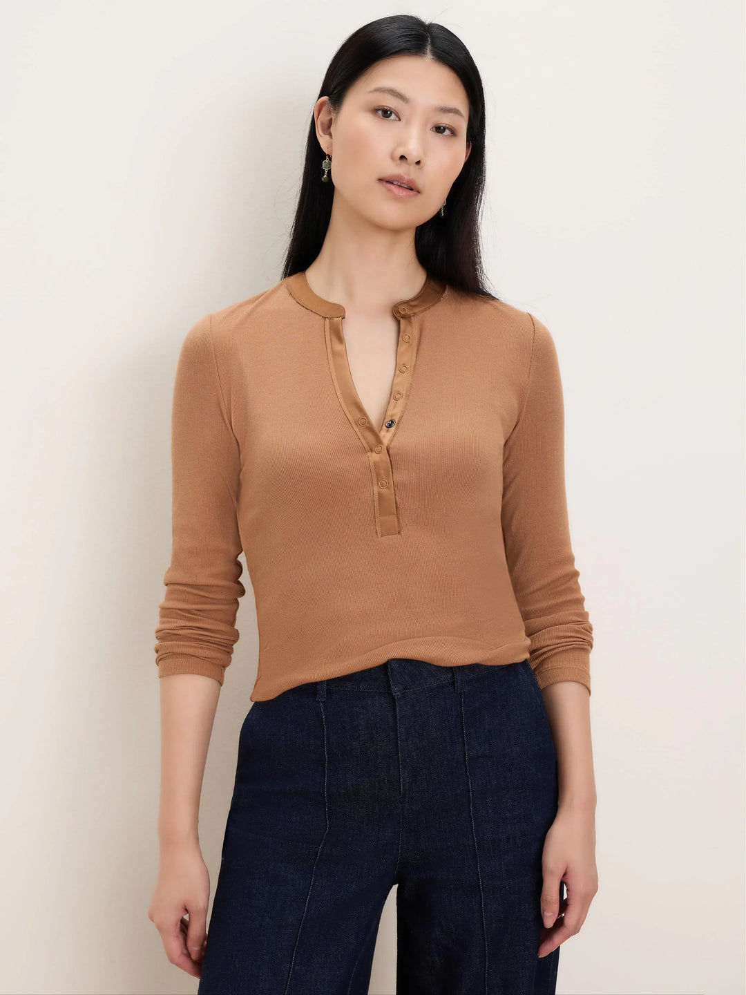 Nic + Zoe NZT RIB TRIMMED HENLEY in Deep Topaz