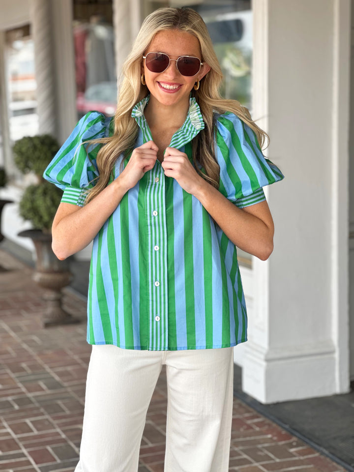 Stripe Short Sleeve Top in Green