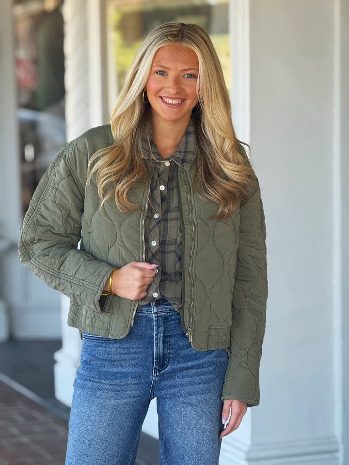 Dylan Taylor Plaid Top in Olive