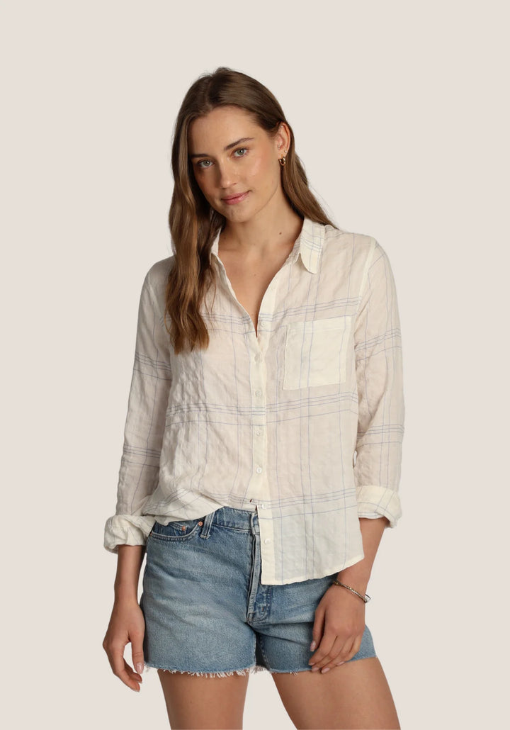 Dylan Pocket Sky Blue Plaid Natural Button Down Top