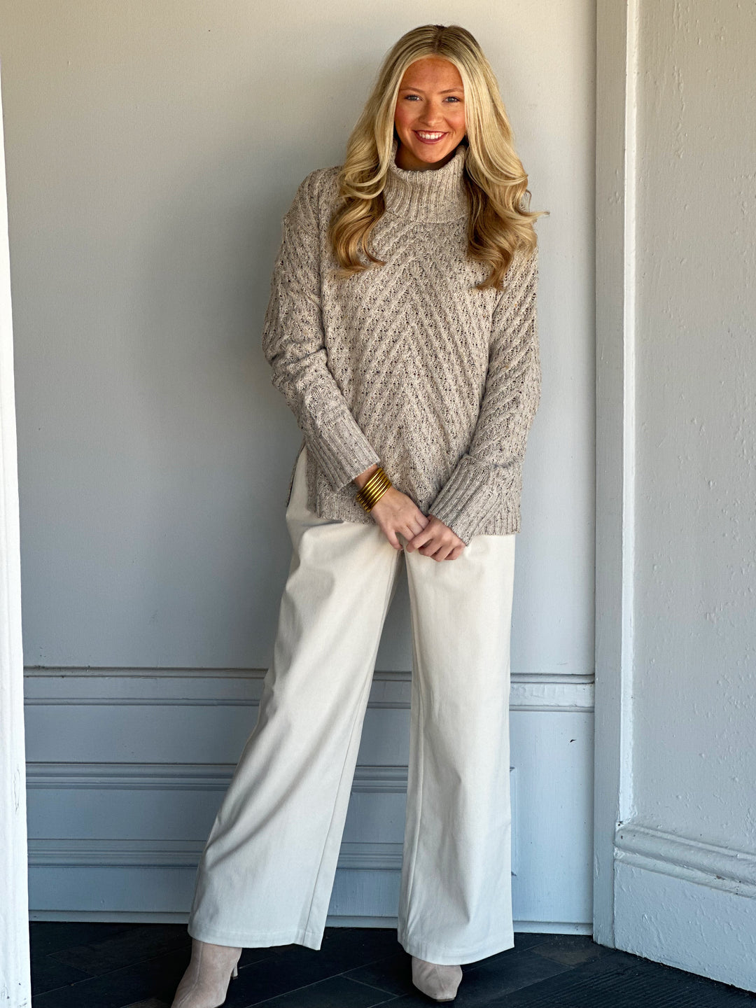 Charlie B Diagonal Cable Sweater in Oat