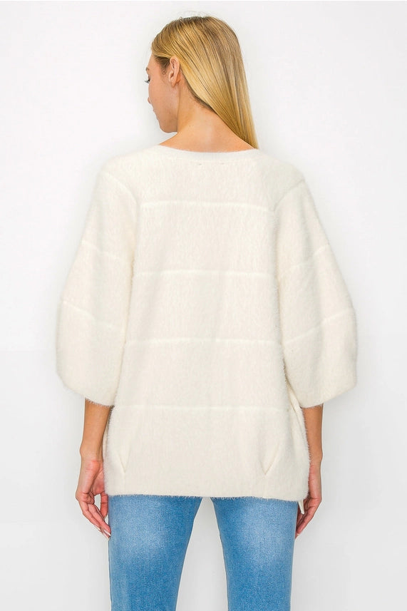Serenity Knitted Fur Cardigan in Cream