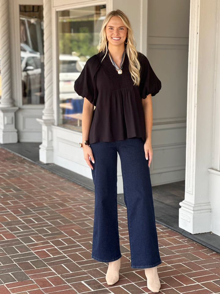 Bubble Sleeved Favorite Black Top
