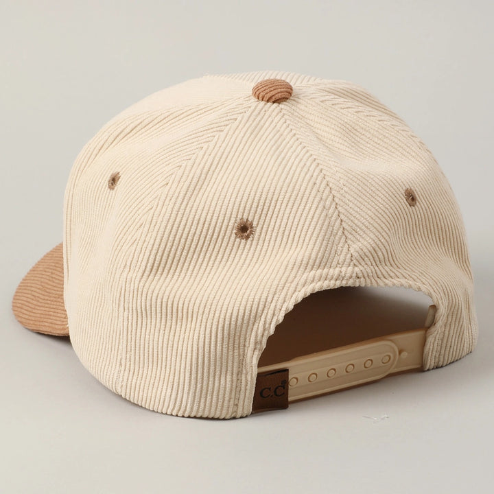 Santa's Favorite Glitter Text 5 Panel Corduroy Cap in Beige
