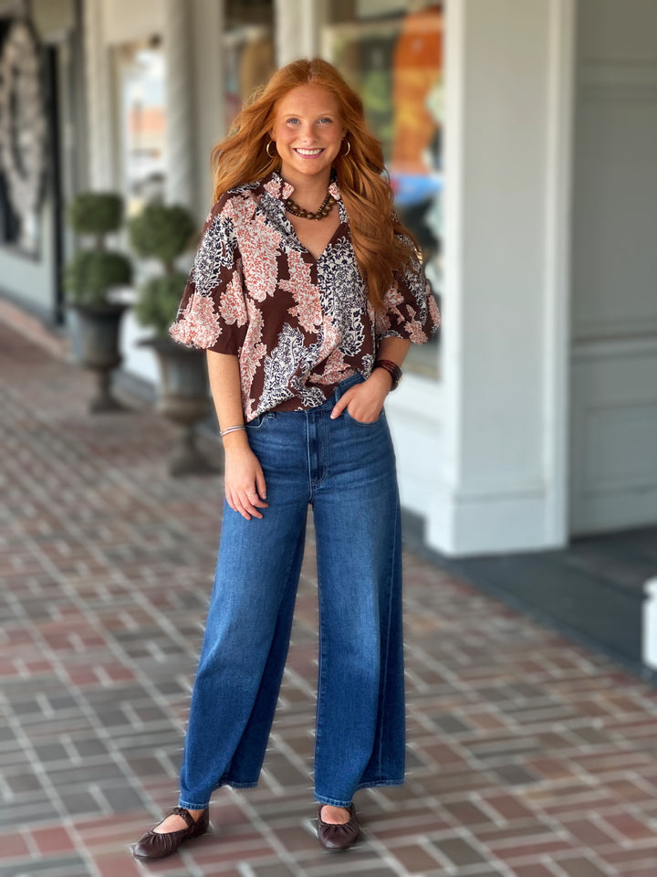 Set For Success Brown Printed Top